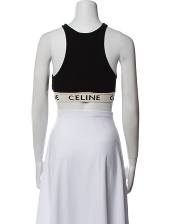 Celine Graphic Print Scoop Neck Crop Top