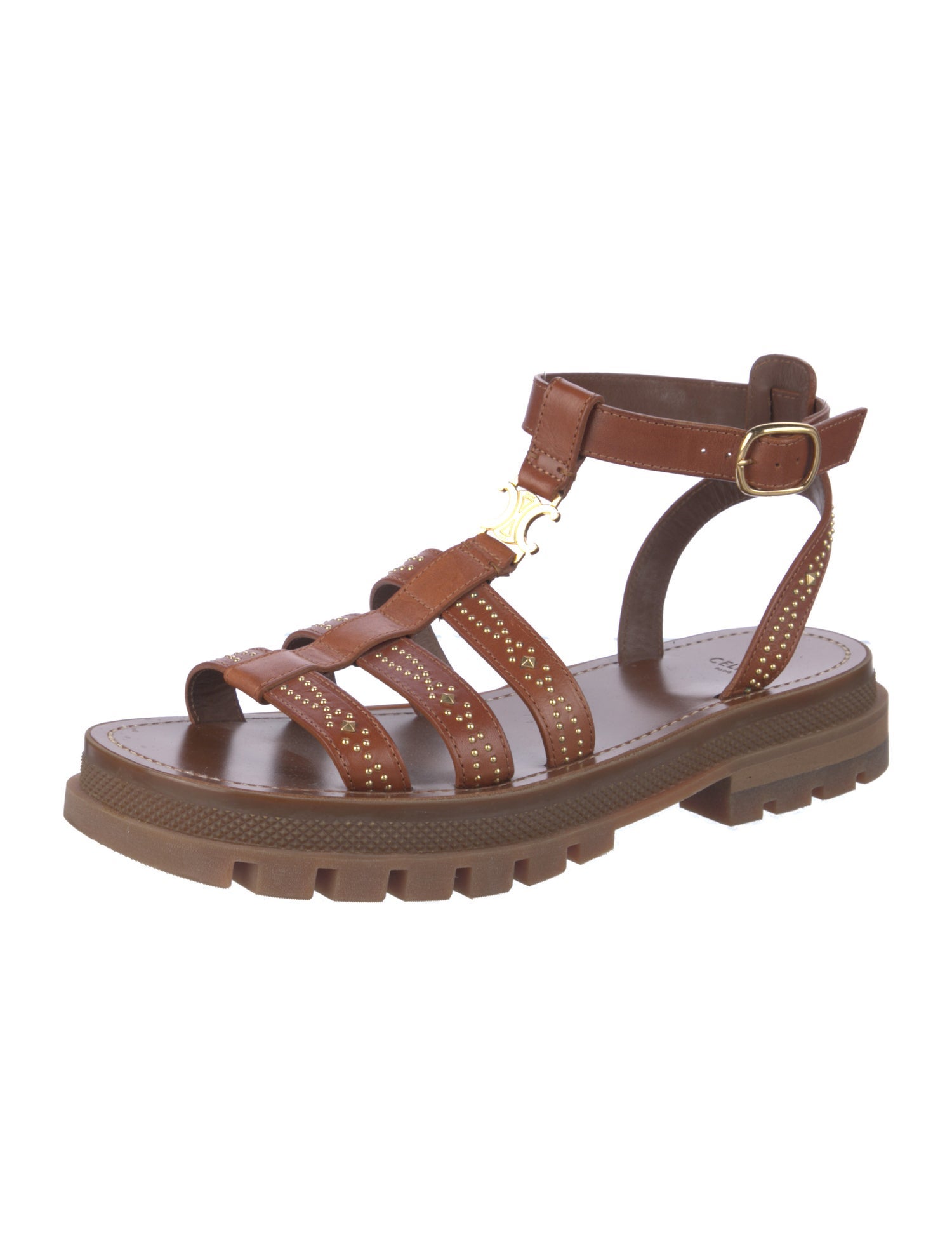 Celine Leather Studded Accents Gladiator Sandals
