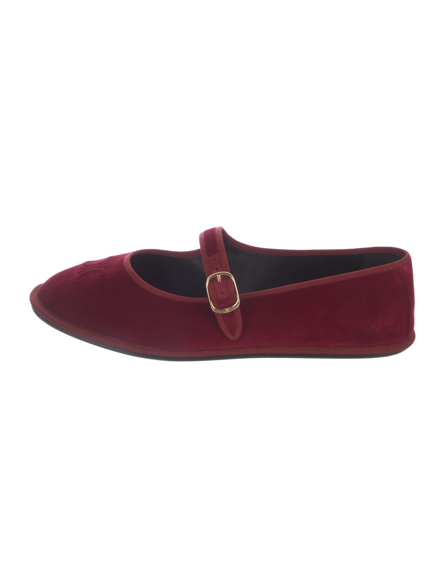 Celine Velvet Leather Trim Embellishment Mary Jane Flats