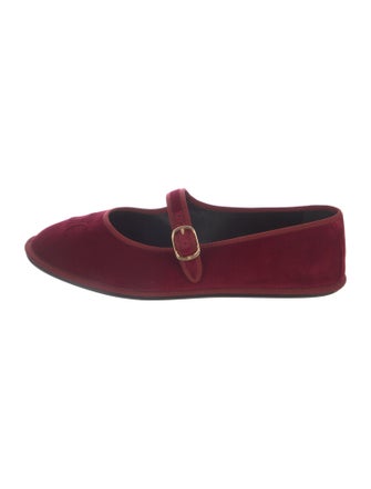 Celine Velvet Leather Trim Embellishment Mary Jane Flats