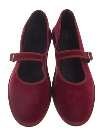 Celine Velvet Leather Trim Embellishment Mary Jane Flats
