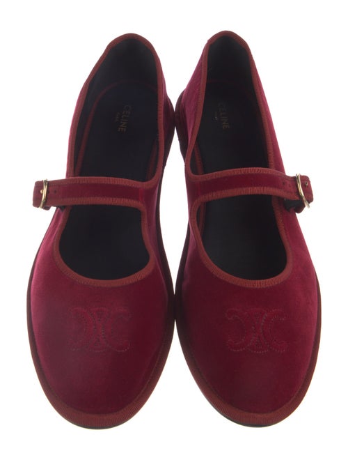 Celine Velvet Leather Trim Embellishment Mary Jane Flats