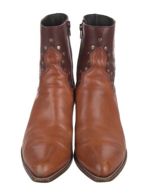 Celine Leather Colorblock Pattern Moto Boots