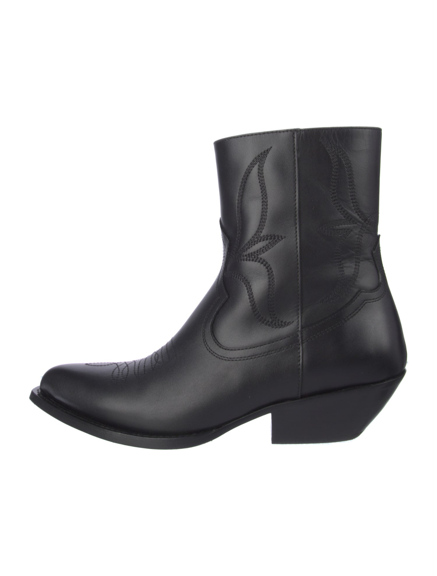 Celine Leather Embroidered Accent Western Boots
