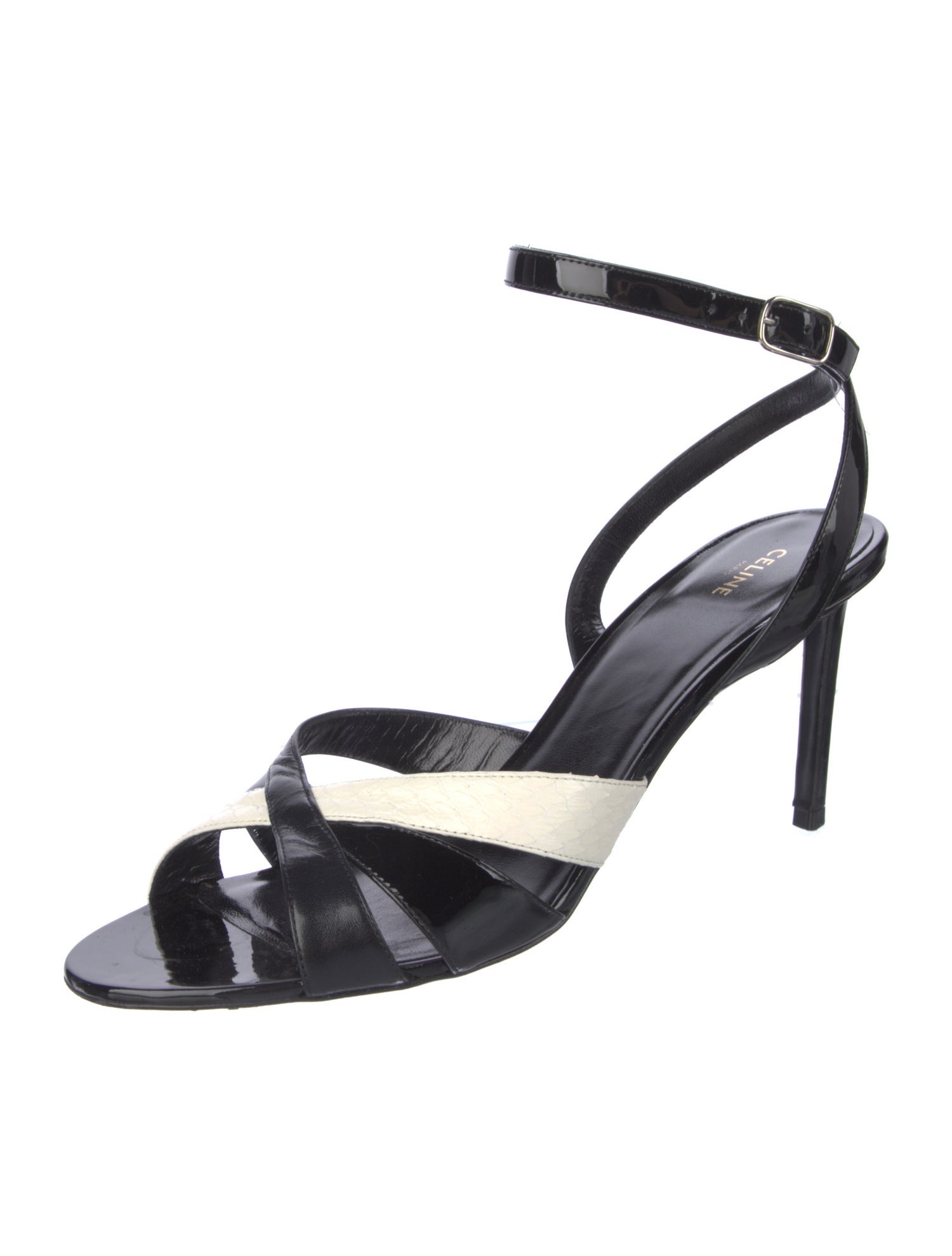 Celine Patent Leather Colorblock Pattern Sandals w/ Tags