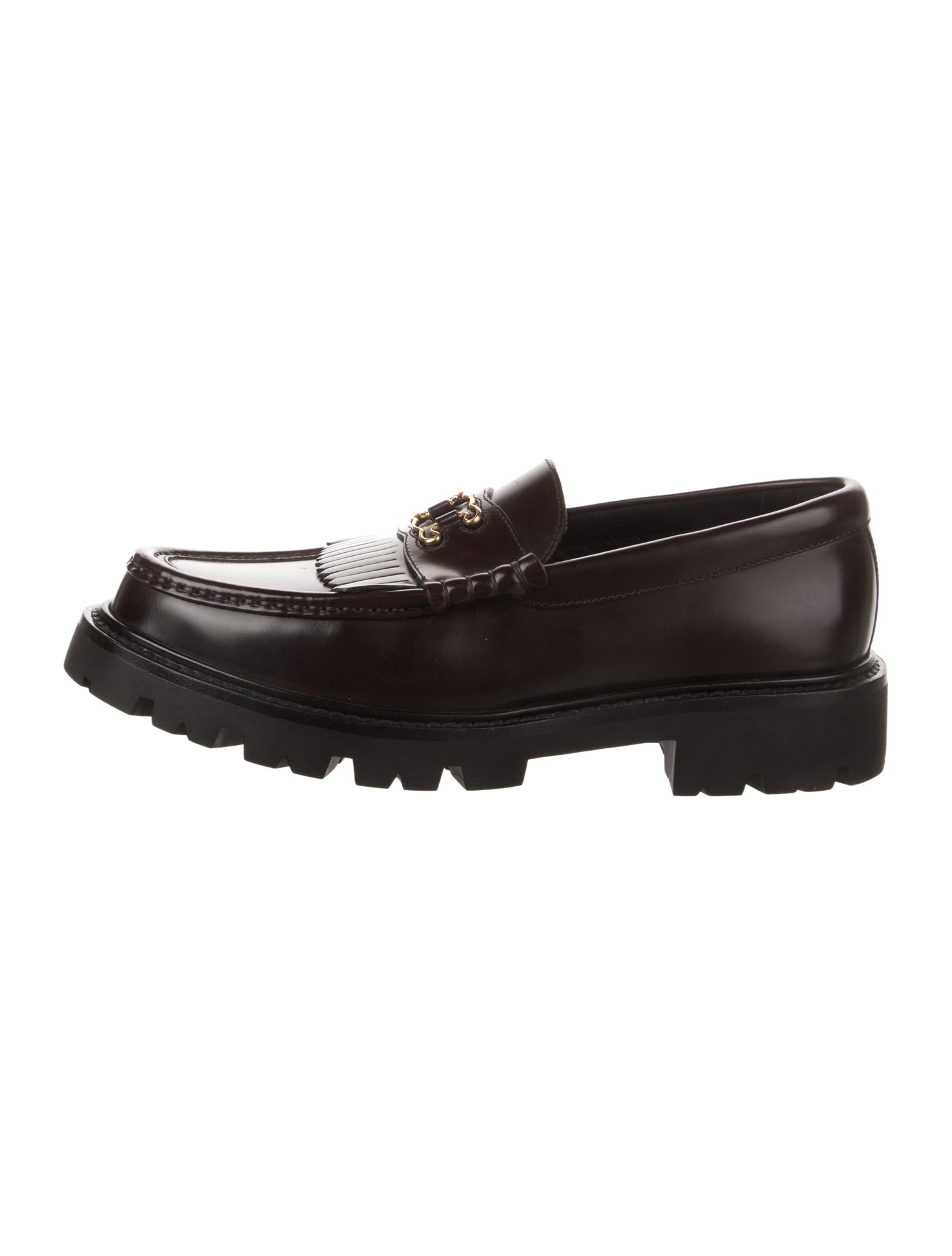 Celine Leather Chain-Link Accents Loafers
