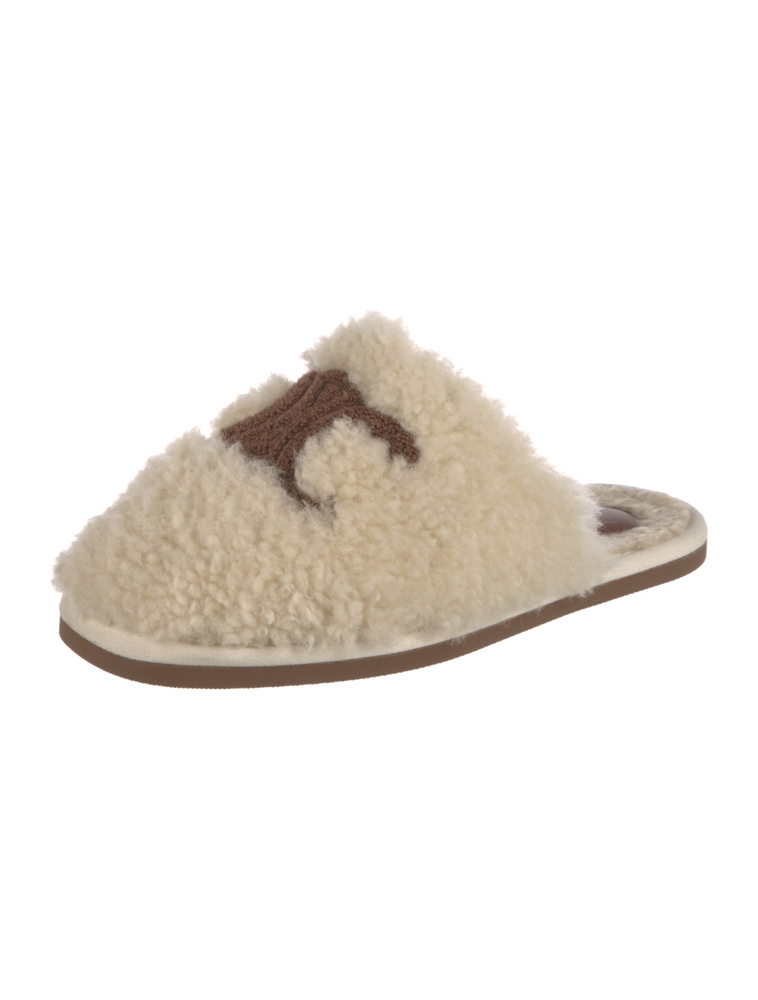 Celine Shearling Graphic Print Mules