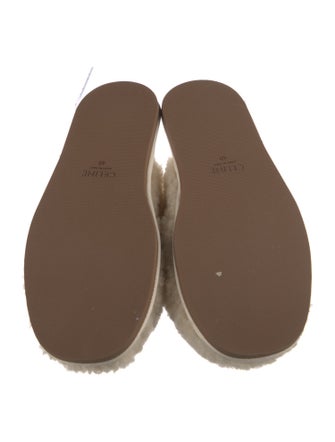 Celine Shearling Graphic Print Mules