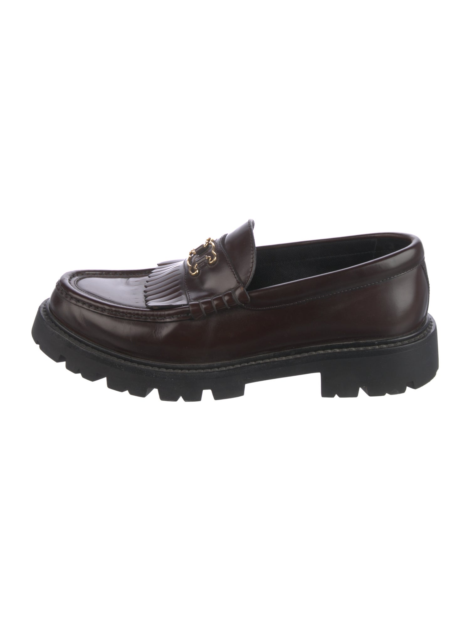 Celine Leather Fringe Trim Accent Loafers