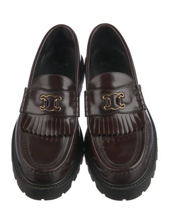 Celine Leather Fringe Trim Accent Loafers
