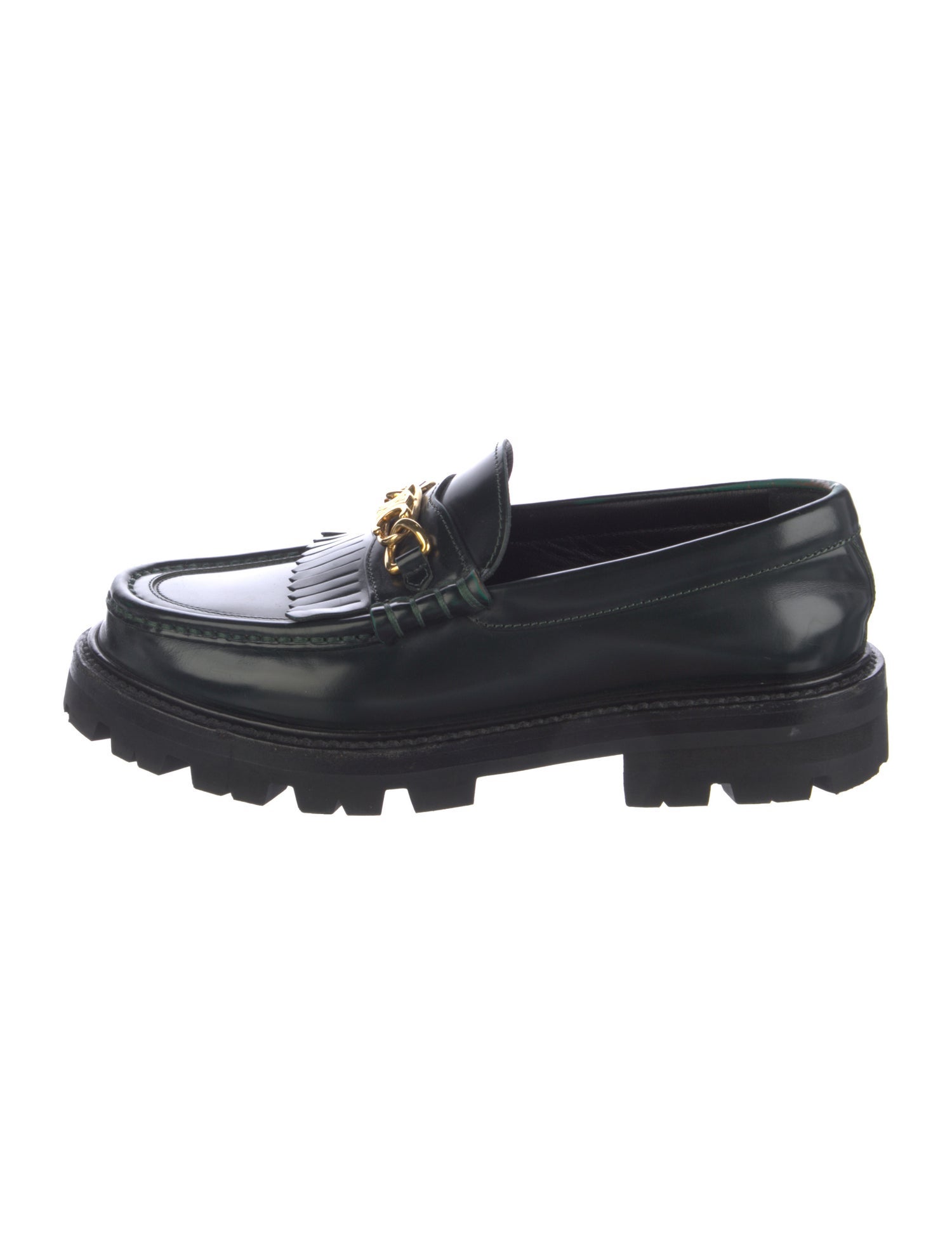 Celine Leather Fringe Trim Accent Loafers