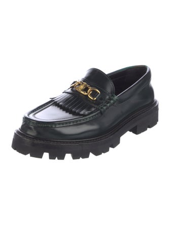 Celine Leather Fringe Trim Accent Loafers