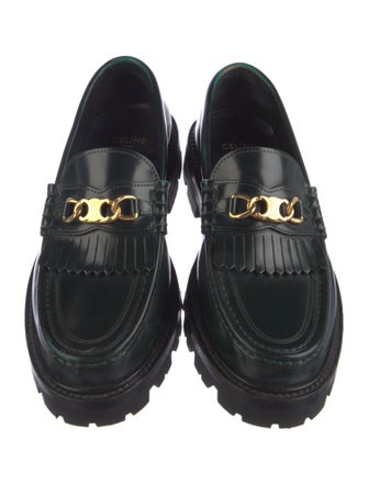 Celine Leather Fringe Trim Accent Loafers