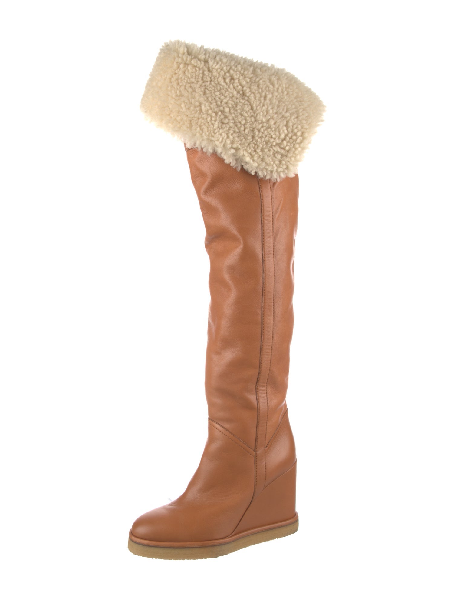 Celine Leather Fur Trim Boots