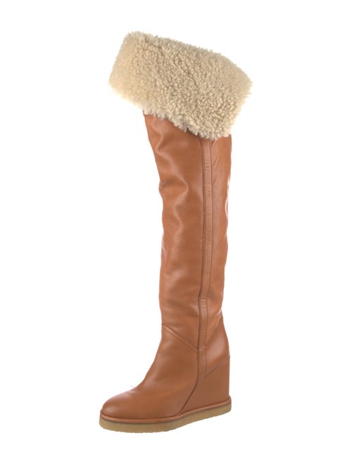 Celine Leather Fur Trim Boots