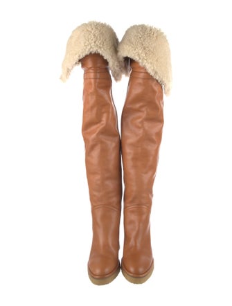 Celine Leather Fur Trim Boots