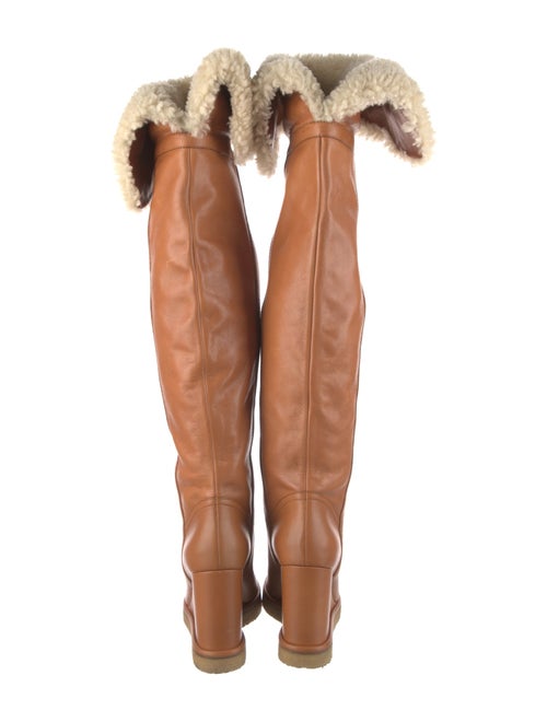 Celine Leather Fur Trim Boots