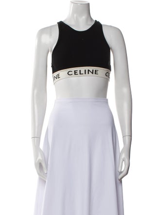 Celine Graphic Print Crew Neck Crop Top