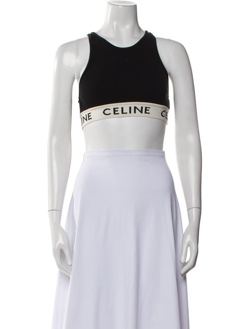 Celine Graphic Print Crew Neck Crop Top