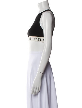 Celine Graphic Print Crew Neck Crop Top