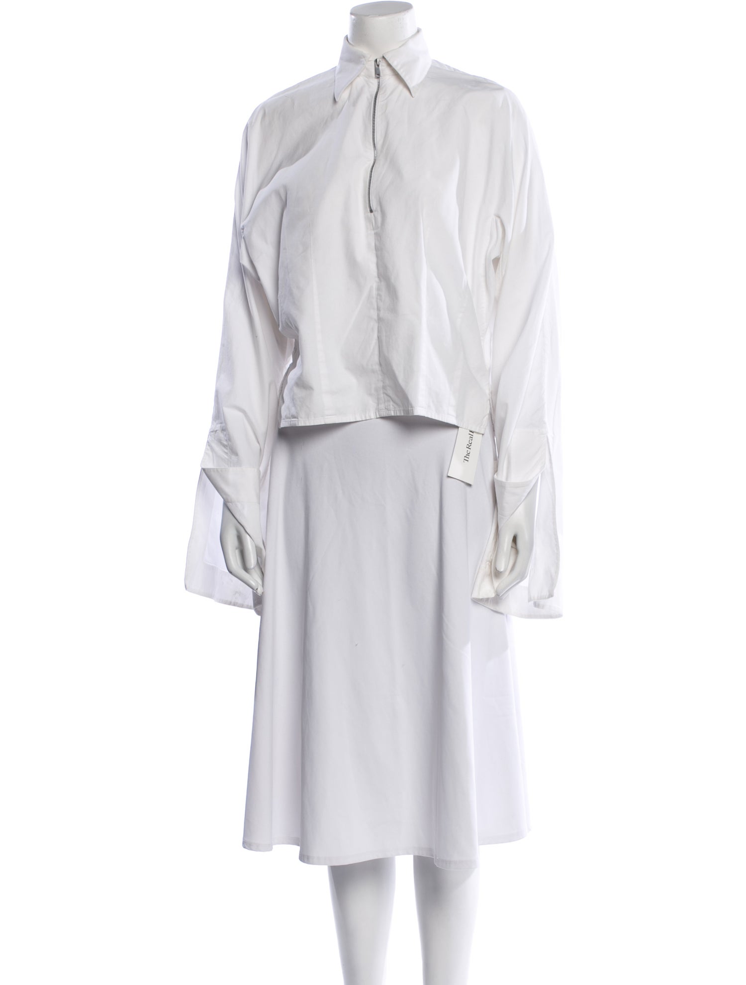 Celine Mock Neck Three-Quarter Sleeve Button-Up Top