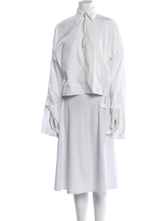 Celine Mock Neck Three-Quarter Sleeve Button-Up Top