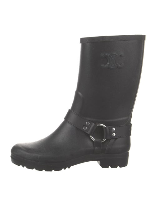 Celine Rubber Leather Trim Embellishment Rain Boots