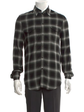 Celine Plaid Print Long Sleeve Shirt