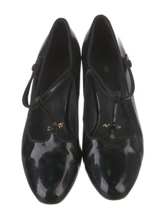 Celine Patent Leather Grosgrain Trim T-Strap Pumps