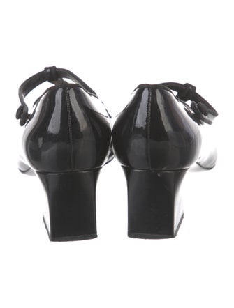 Celine Patent Leather Grosgrain Trim T-Strap Pumps