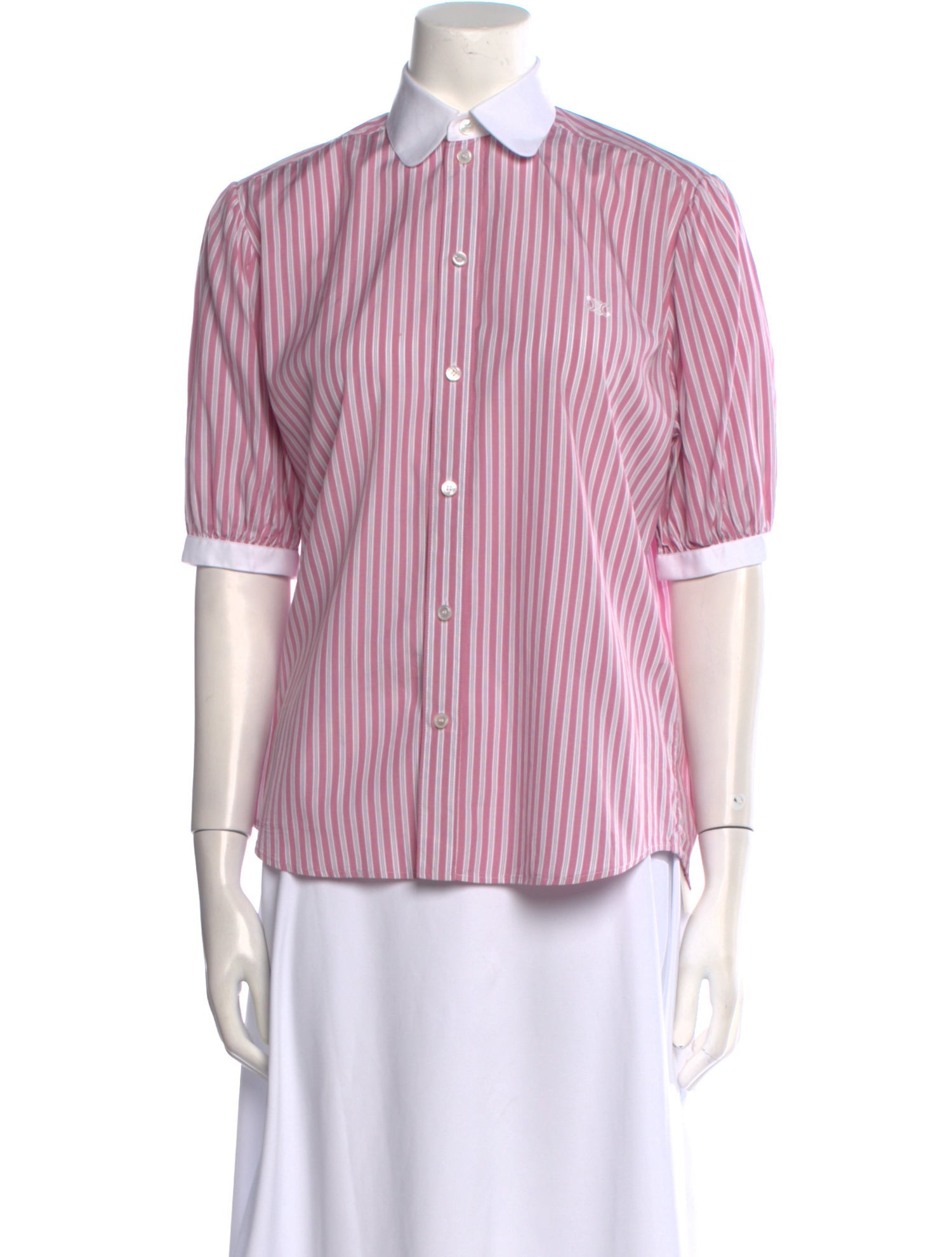 Celine Striped Three-Quarter Sleeve Button-Up Top