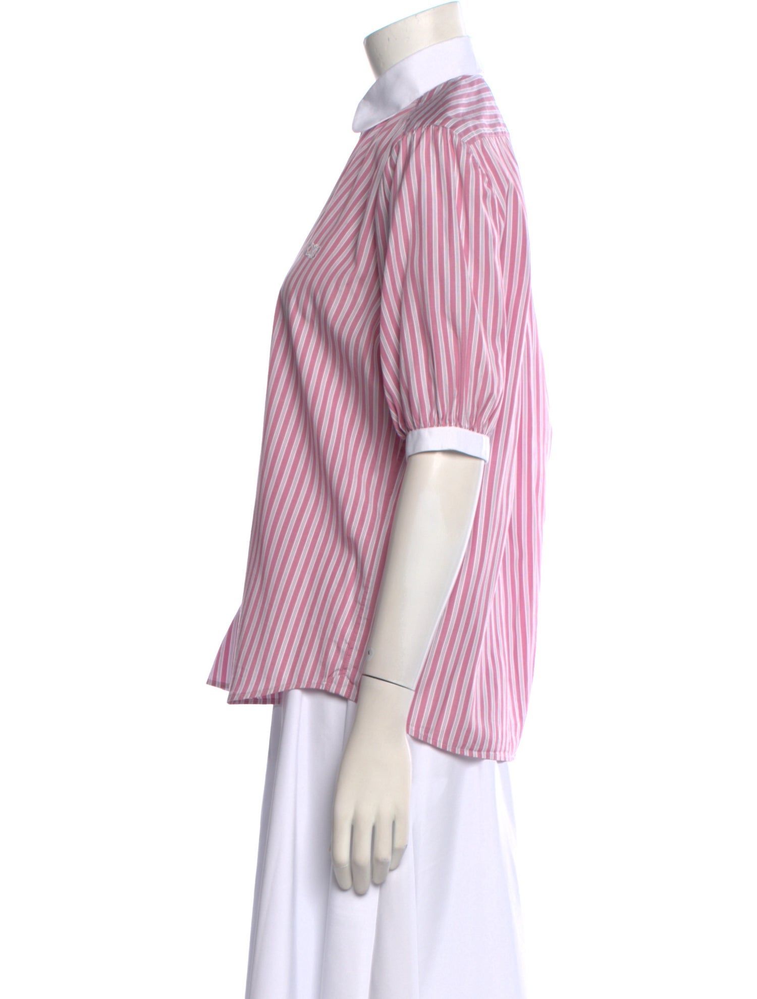 Celine Striped Three-Quarter Sleeve Button-Up Top