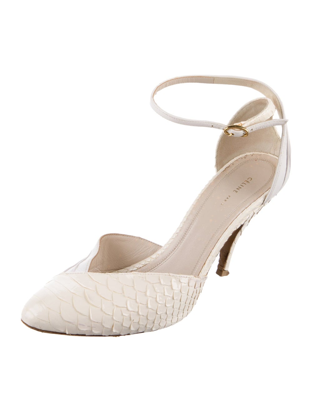 Celine Python D'Orsay Pumps White Leather Trim Pl… - image 2