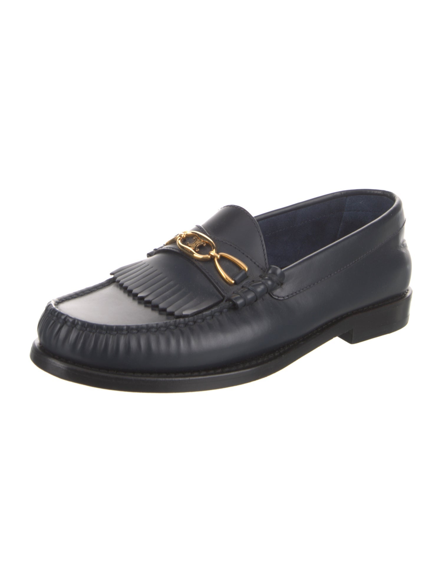 Celine Leather Chain-Link Accents Loafers