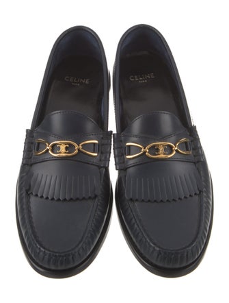 Celine Leather Chain-Link Accents Loafers
