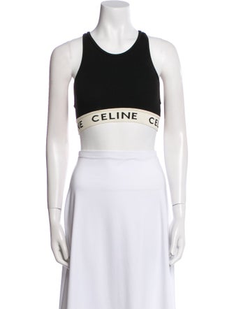 Celine Graphic Print Scoop Neck Crop Top