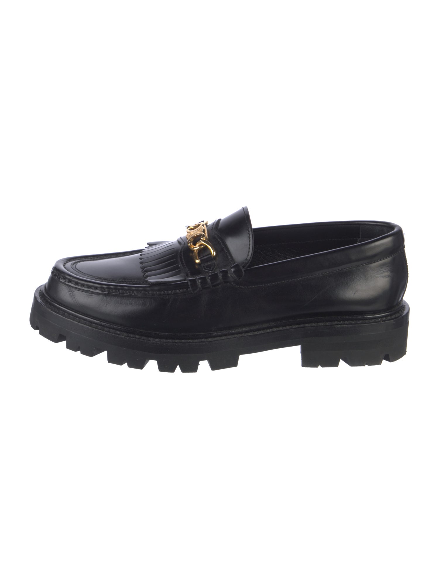 Celine Leather Chain-Link Accents Loafers