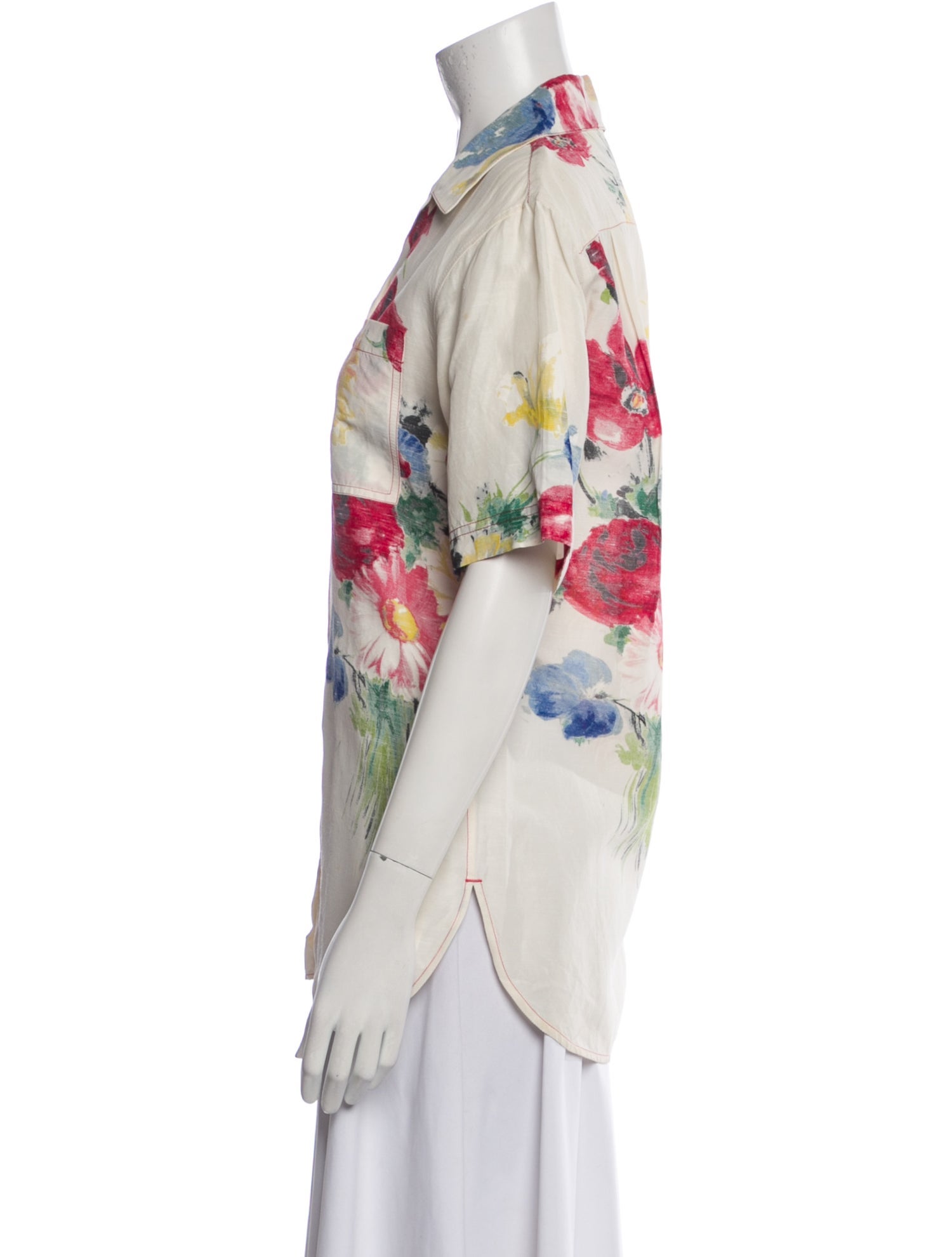 Celine Floral Print Short Sleeve Button-Up Top