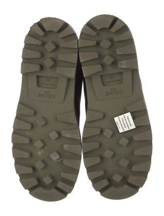 Celine Canvas Leather Trim Embellishment Hiking Boots