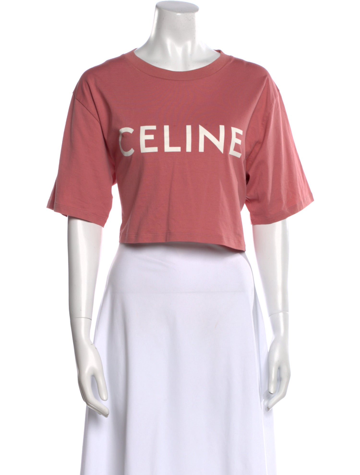 Celine Graphic Print Crew Neck Crop Top