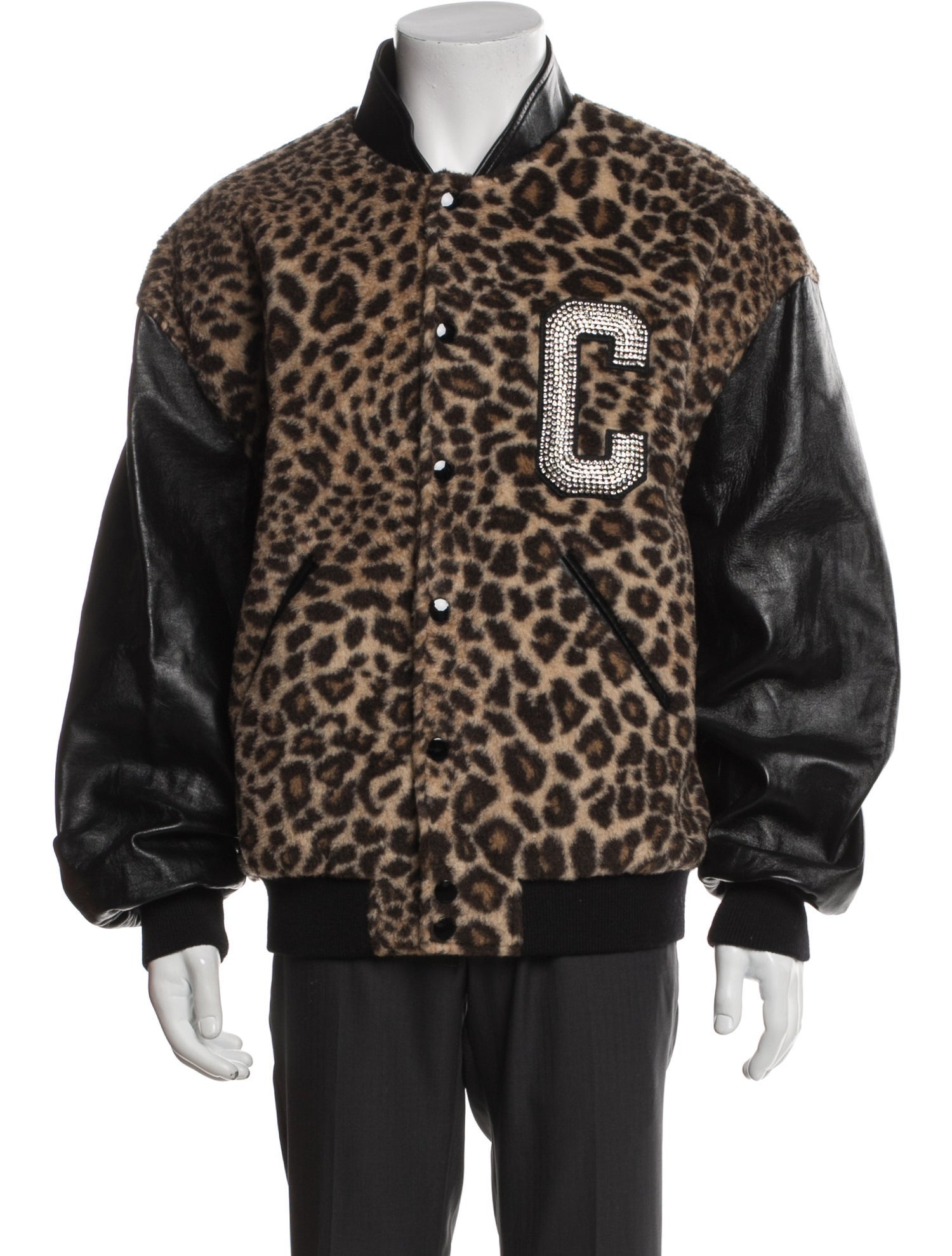 Celine Leopard Print Fleece Teddy Camel Hair Bomber Jacket w/ Tags