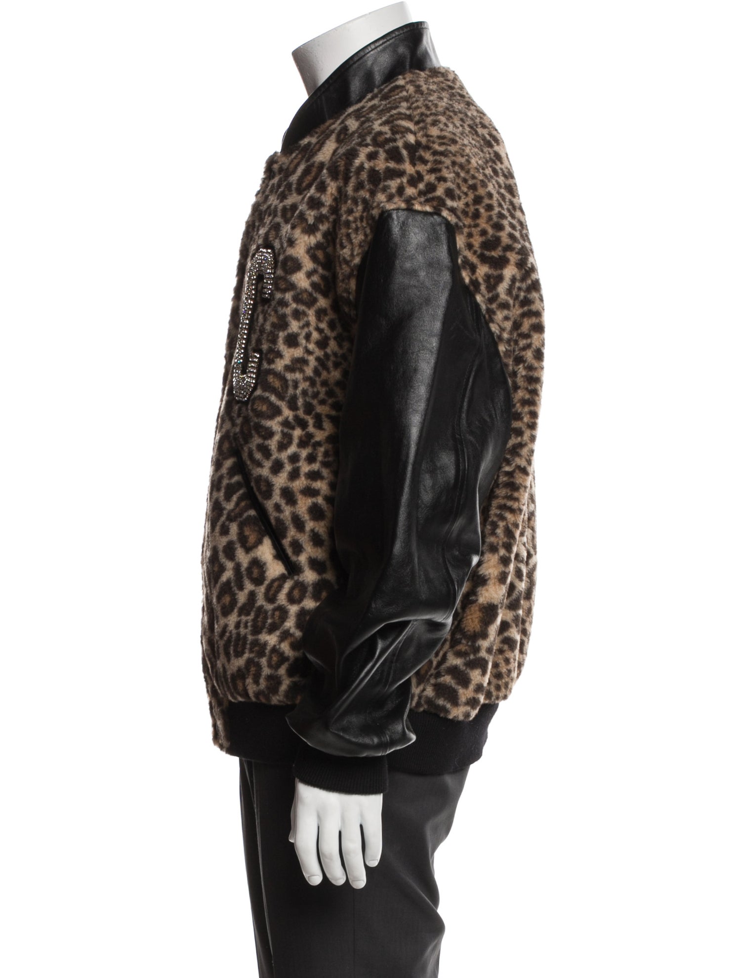 Celine Leopard Print Fleece Teddy Camel Hair Bomber Jacket w/ Tags