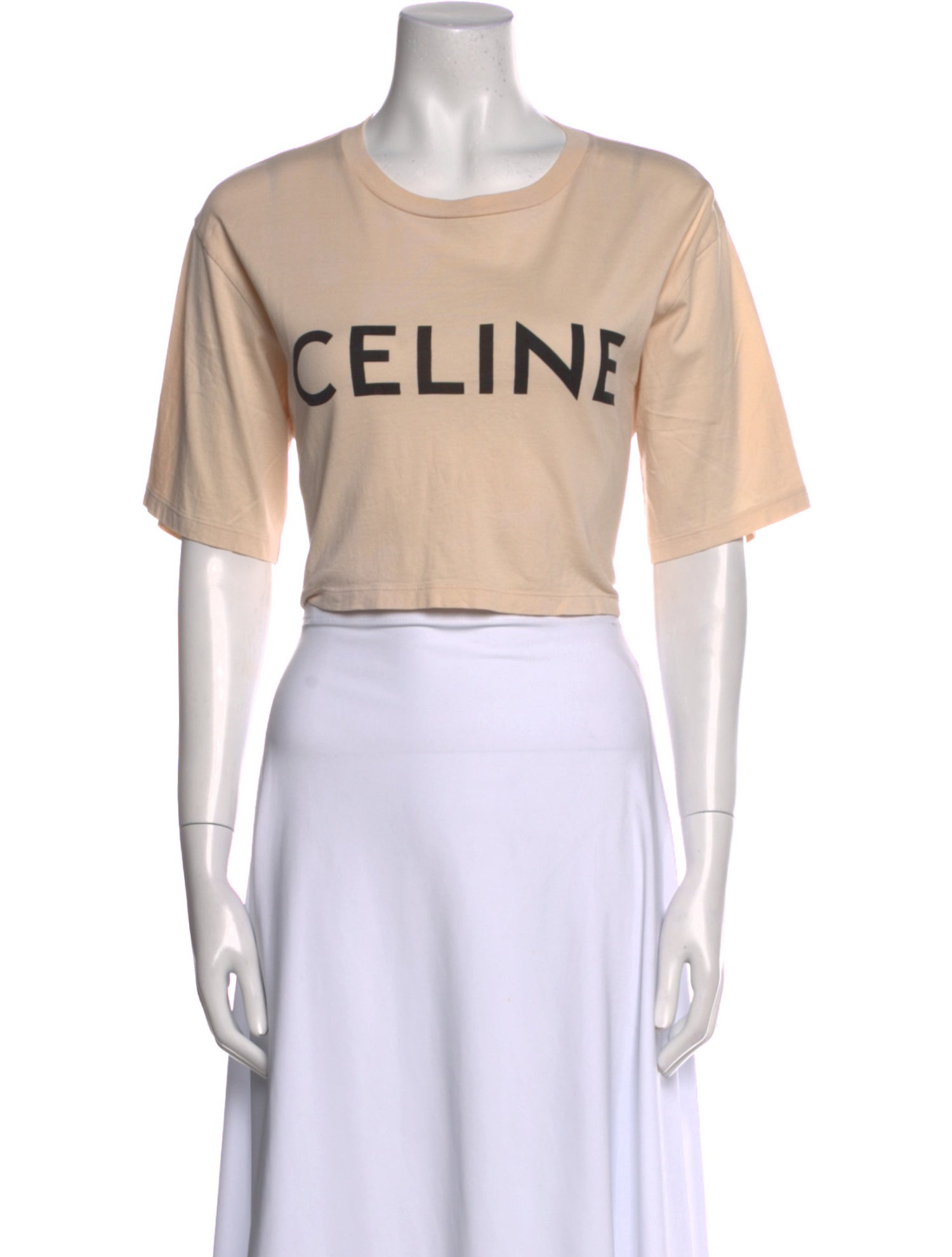 Celine Graphic Print Crew Neck Crop Top