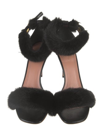 Celine Leather Fur Trim Sandals