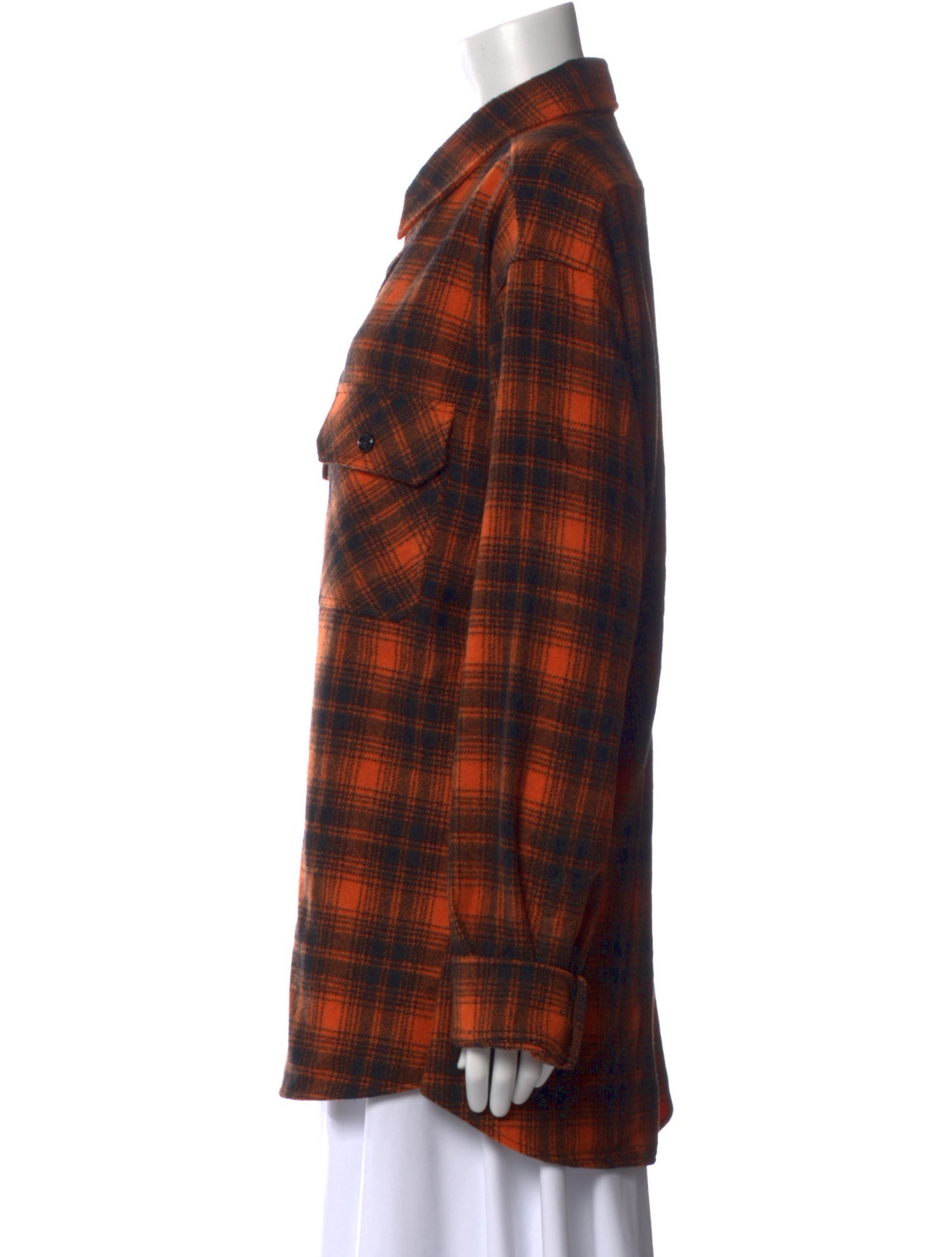 Celine Wool Plaid Print Button-Up Top
