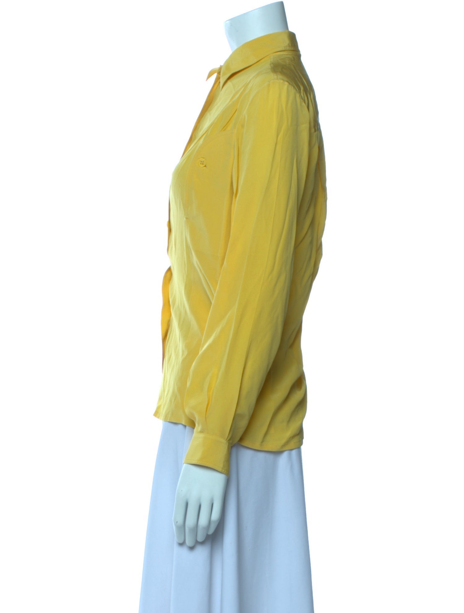 Celine Silk Mock Neck Button-Up Top