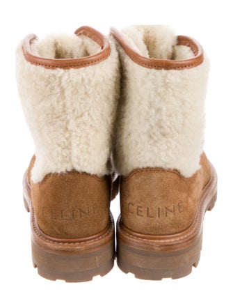 Celine Shearling Colorblock Pattern Lace-Up Boots
