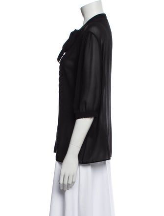 Celine Silk Three-Quarter Sleeve Button-Up Top