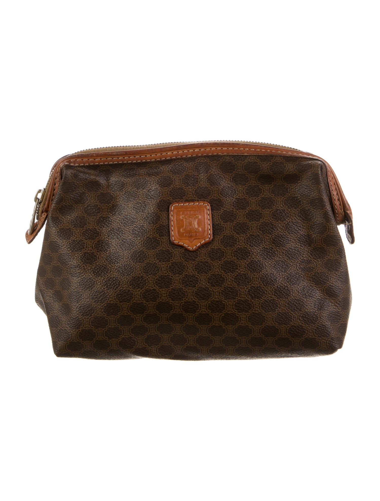 Celine Leather patterned cosmetic bag.