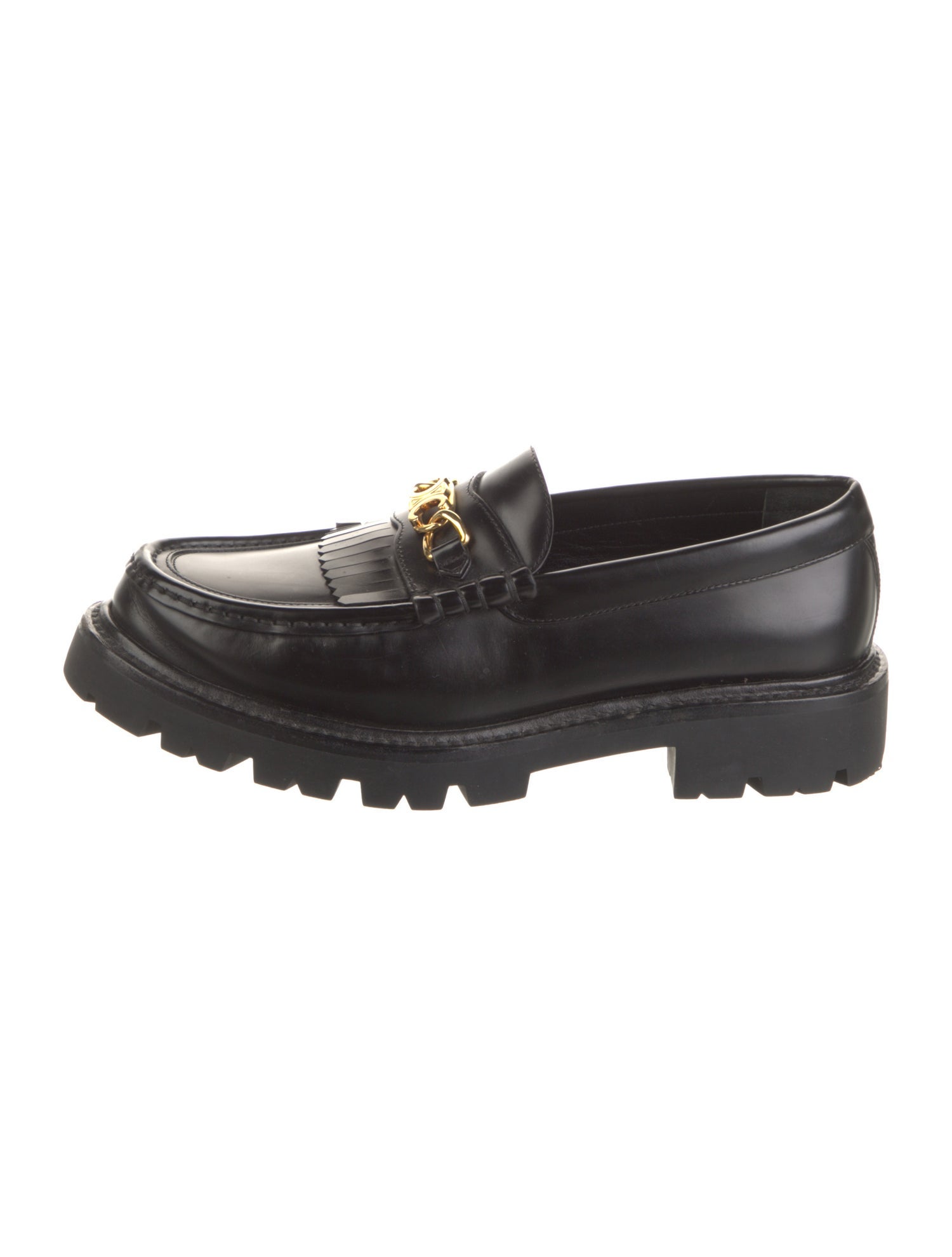 Celine Leather Chain-Link Accents Loafers